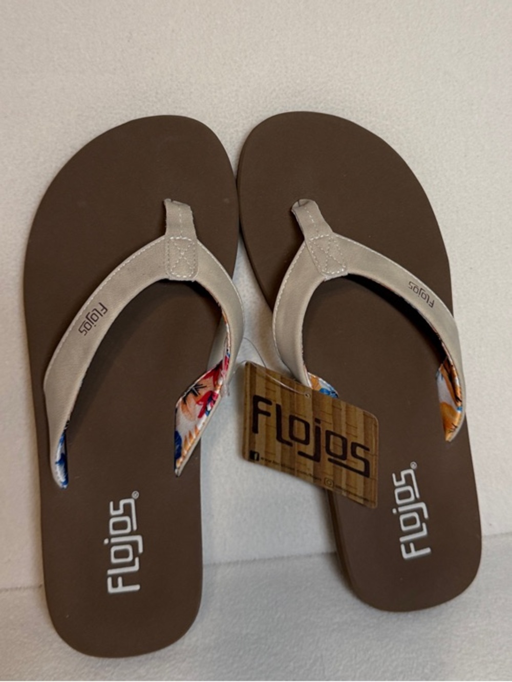 Flojos Brown Footbed Flip Flop Sandals with Beige Straps